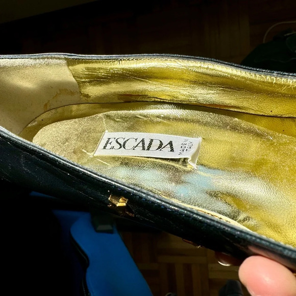 Escada Heels 80s Vintage Star-Studded Low Heel Leather Black Sz 8.5 - Picture 8 of 9